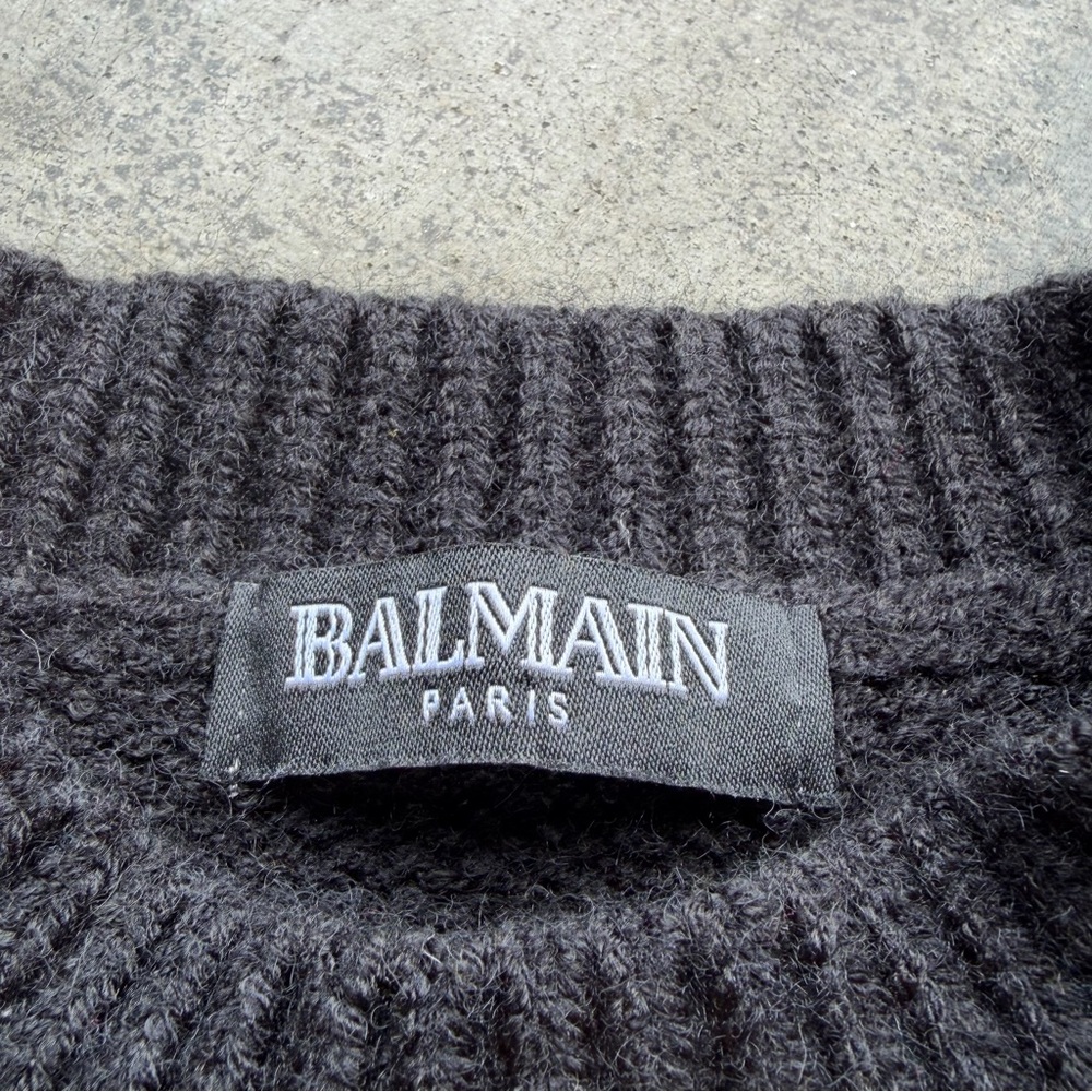 Balmain Black Crewneck Logo Sweater with Buttons - Picture 5 of 9